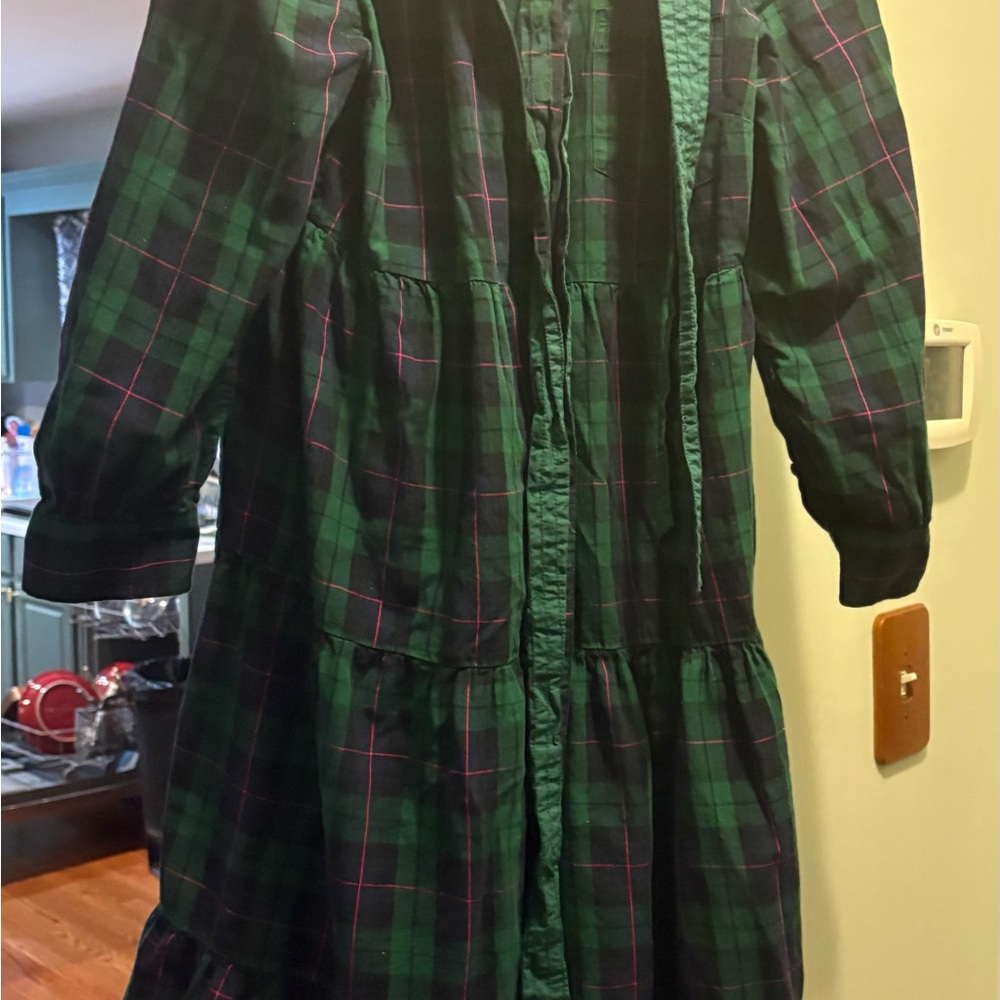 LOFT Green and Pink Plaid Maxi Dress